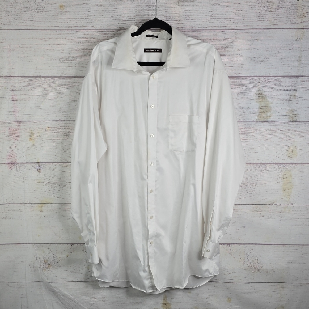 Michael Kors White Button Down Long Sleeve Men Shirt Sz Tall 18